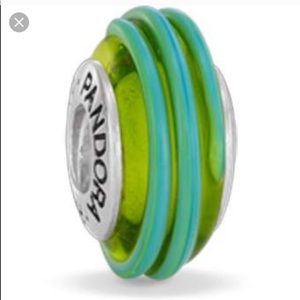 Pandora Murano glass charm green with teal stripe